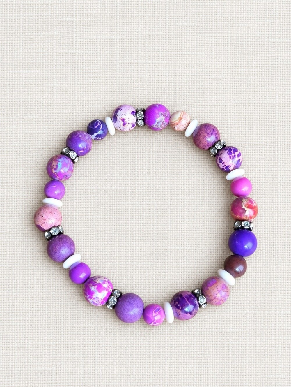 Handmade Purple Imperial Sea Sediment Jasper Stretch Bracelet